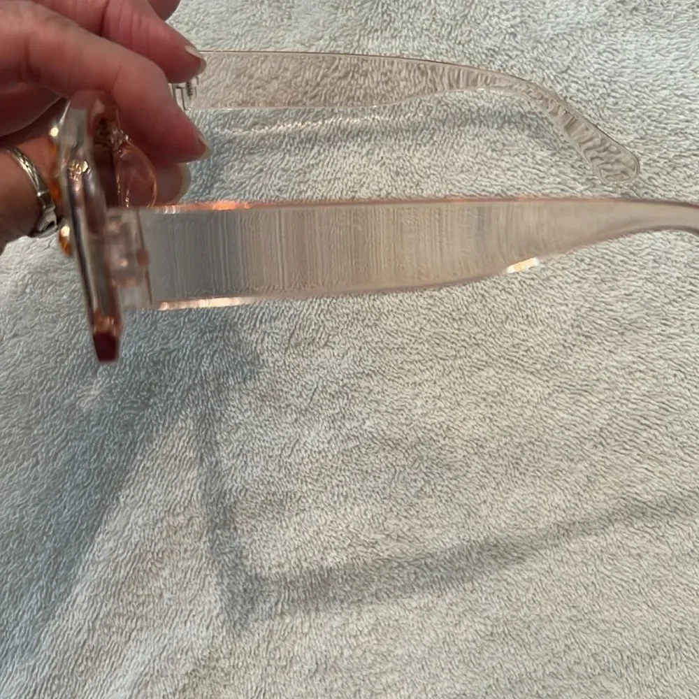 NWOT unbranded plastic squarish tan clear sunnies with rhinestone embellishments